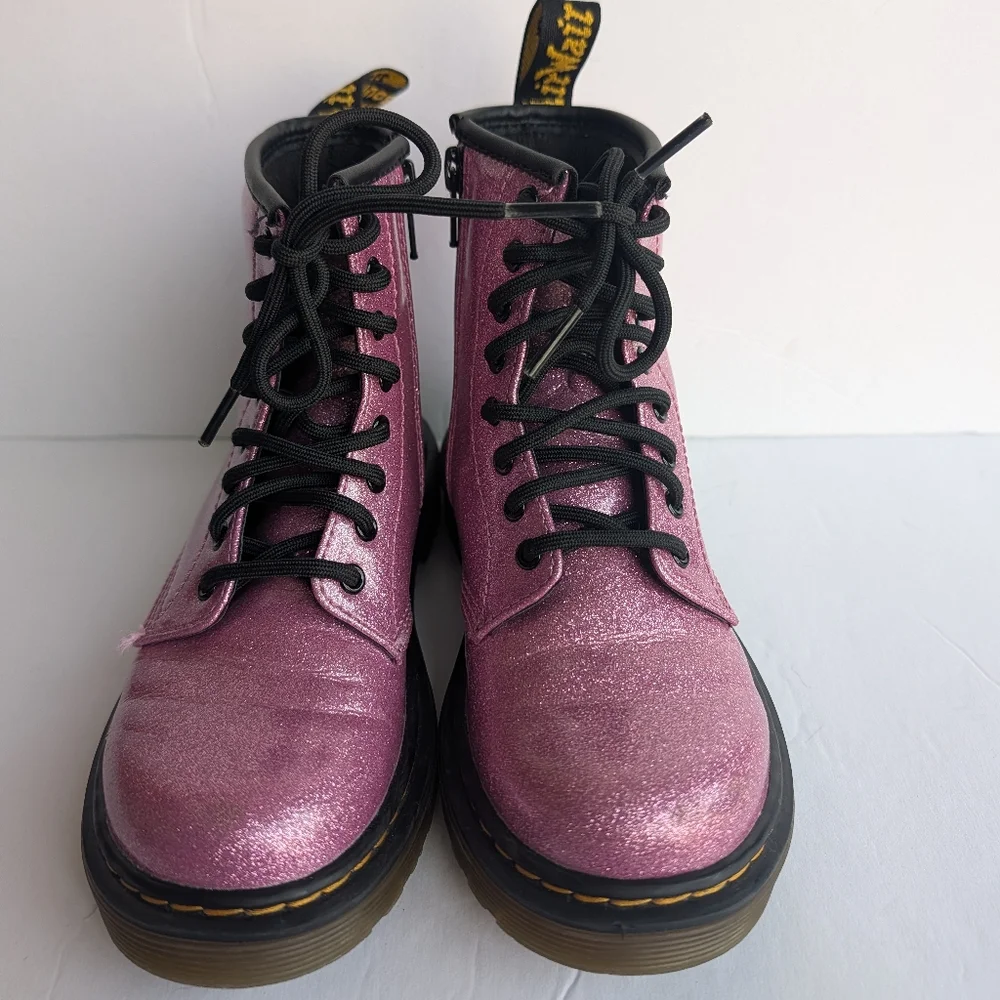 Dr. Martens Glitter Lace-Up Combat Boots - Pink Size 13 Kids
